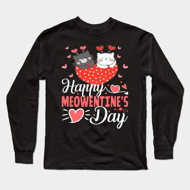 Cute Cat Happy Meowentines Valentines Day Girl Kitty Long Sleeve T-Shirt by Neldy